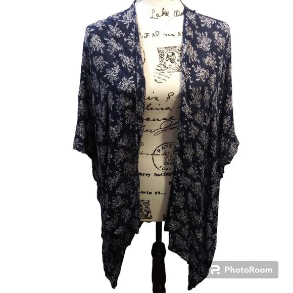 Loft Navy Blue Floral Kimono Cardigan Cover Up Size OS - Picture 1 of 7